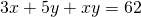 3x + 5y + xy = 62